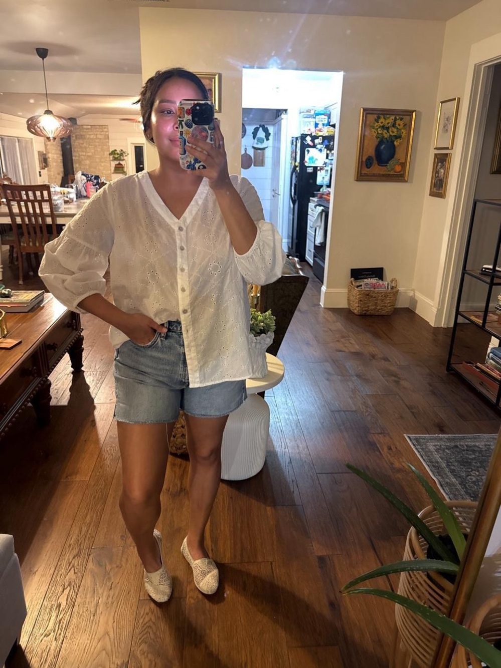 J. Jill 100% Cotton White Eyelet Button-Front Shirt